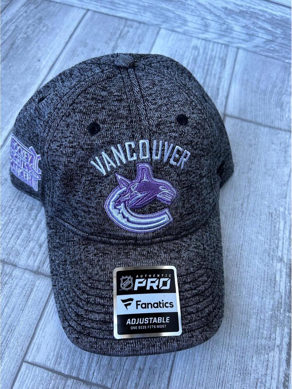 Vancouver Canucks Fanatics Authentic Pro Hockey Fights Cancer Adjustable Hat NWT
